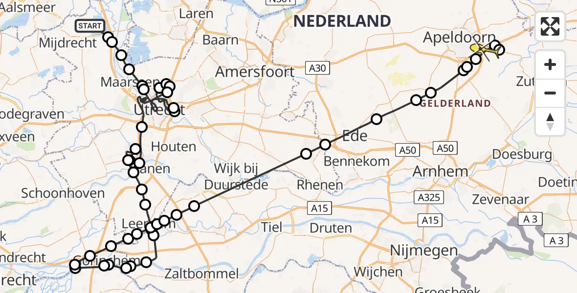 Routekaart van de vlucht: Politieheli naar Klarenbeek