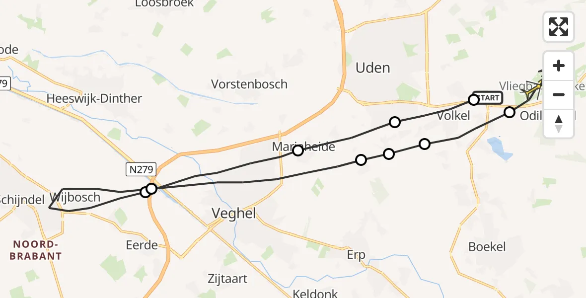 Routekaart van de vlucht: Lifeliner 3 naar Vliegbasis Volkel