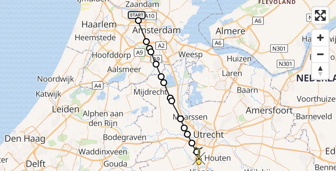 Routekaart van de vlucht: Lifeliner 1 naar Nieuwegein