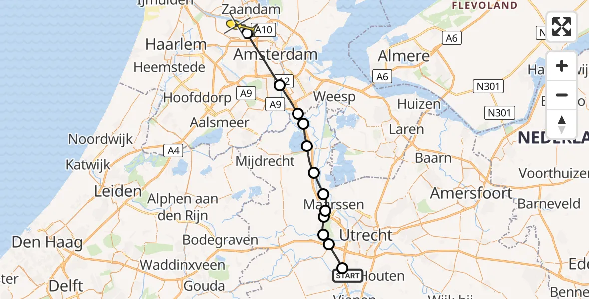 Routekaart van de vlucht: Lifeliner 1 naar Amsterdam Heliport