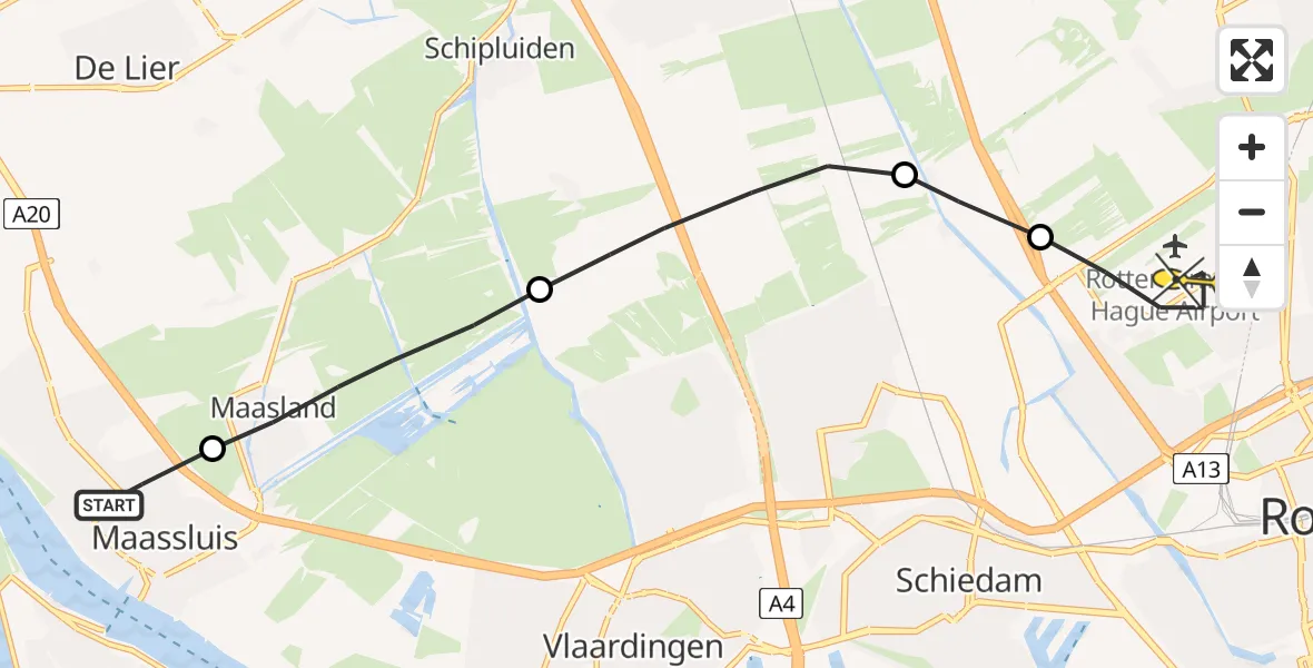 Routekaart van de vlucht: Lifeliner 2 naar Rotterdam The Hague Airport