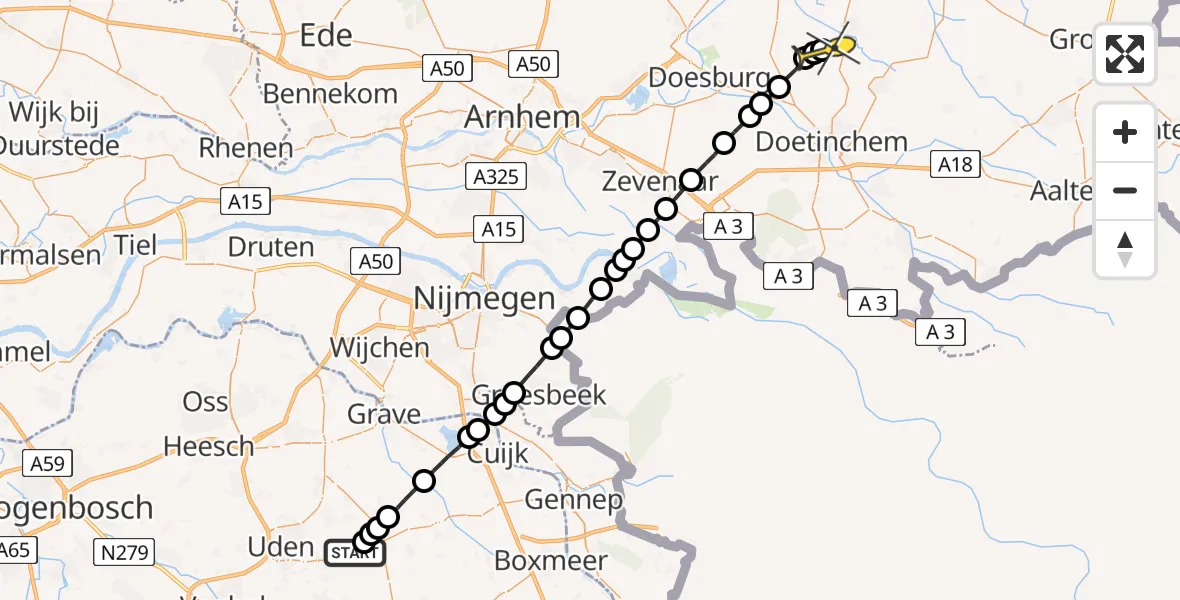 Routekaart van de vlucht: Lifeliner 3 naar Keijenborg
