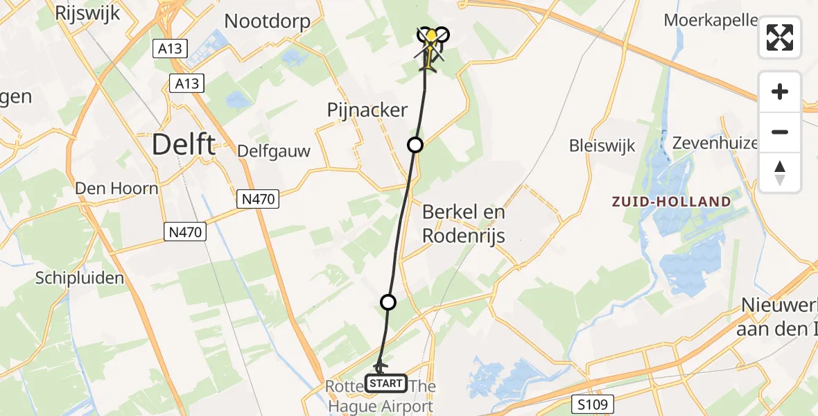 Routekaart van de vlucht: Lifeliner 2 naar Pijnacker