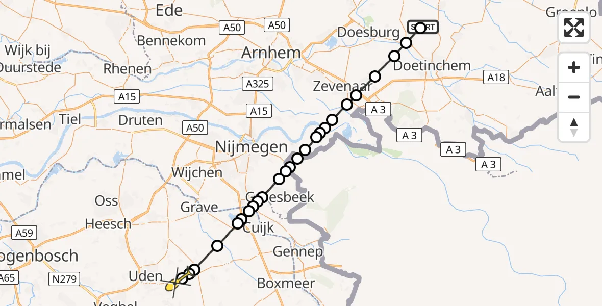 Routekaart van de vlucht: Lifeliner 3 naar Vliegbasis Volkel