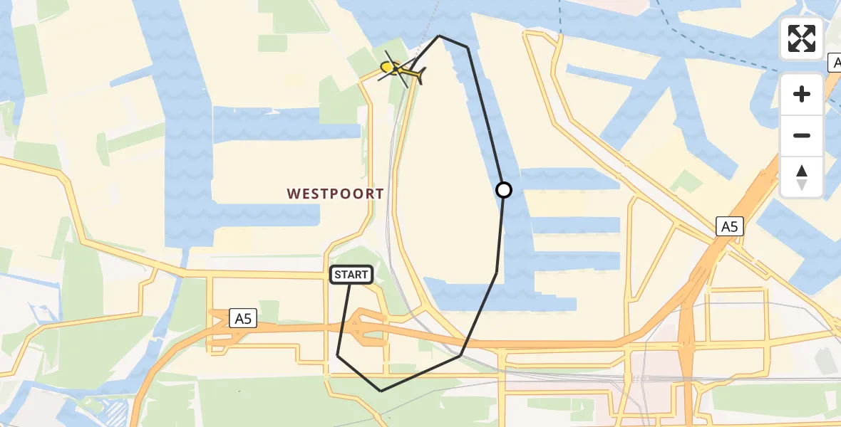 Routekaart van de vlucht: Lifeliner 1 naar Amsterdam Heliport