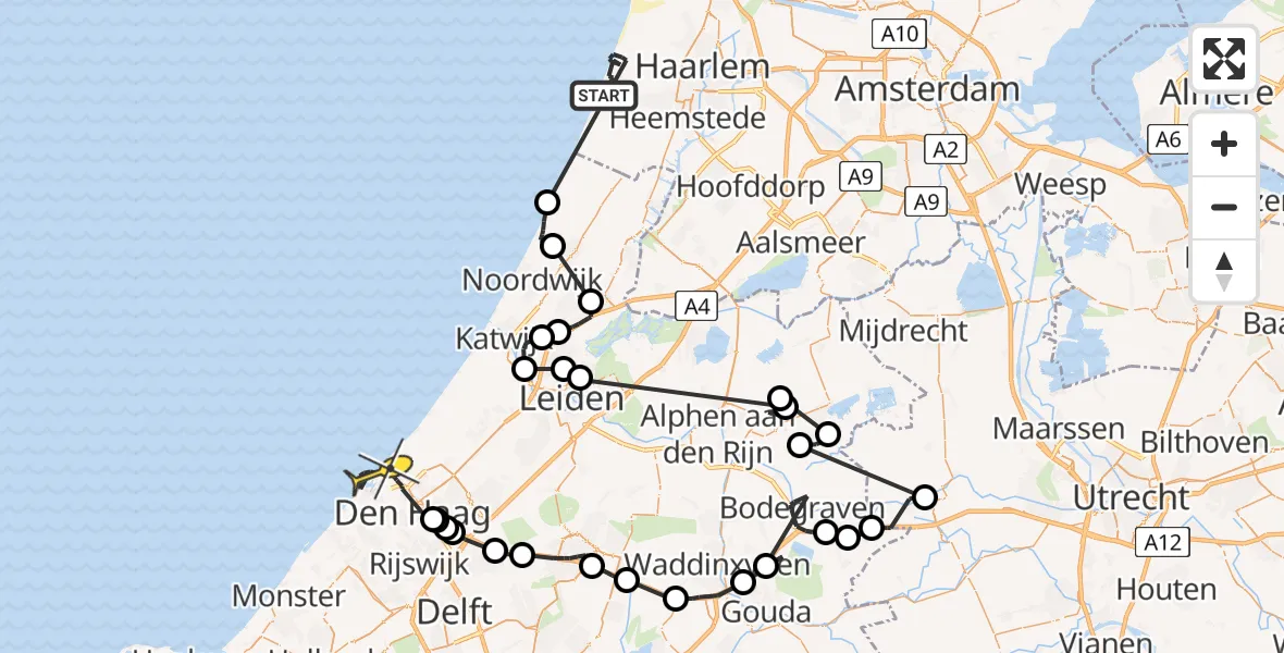 Routekaart van de vlucht: Politieheli naar Den Haag