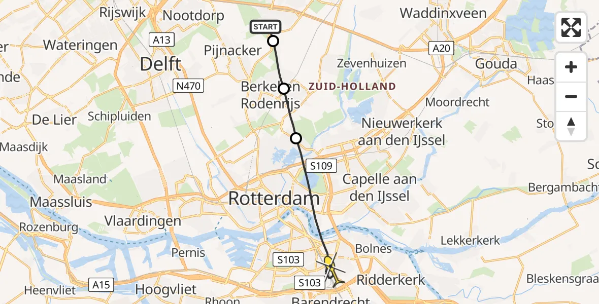 Routekaart van de vlucht: Lifeliner 2 naar Rotterdam