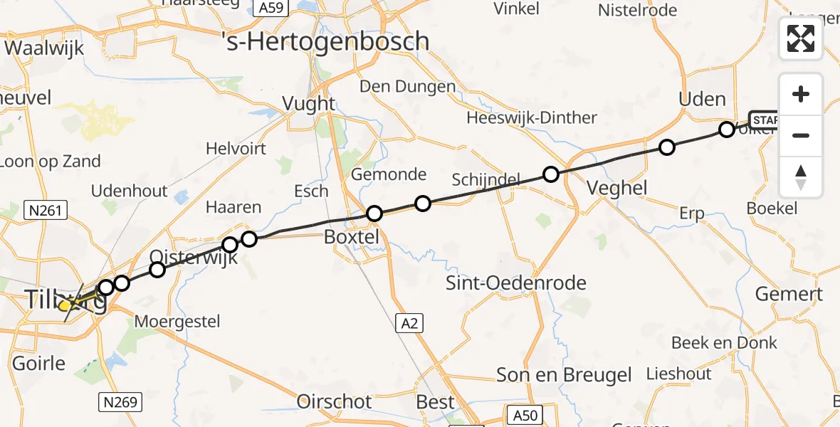 Routekaart van de vlucht: Lifeliner 3 naar Tilburg