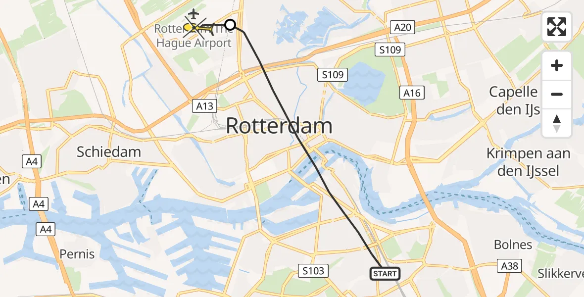 Routekaart van de vlucht: Lifeliner 2 naar Rotterdam The Hague Airport