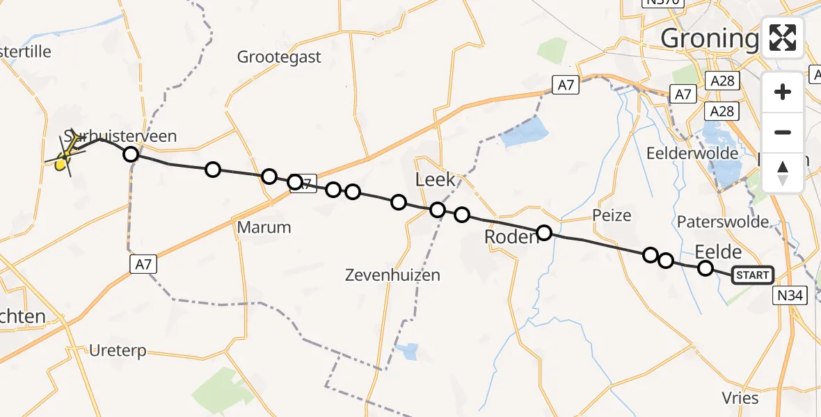 Routekaart van de vlucht: Lifeliner 4 naar Surhuisterveen