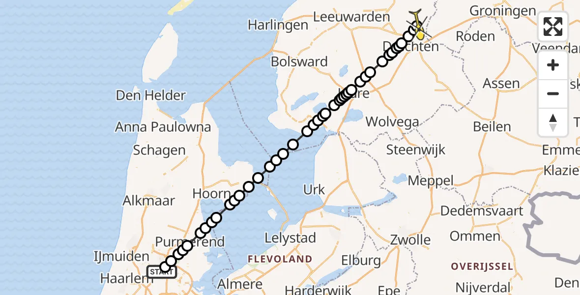 Routekaart van de vlucht: Lifeliner 1 naar Surhuisterveen