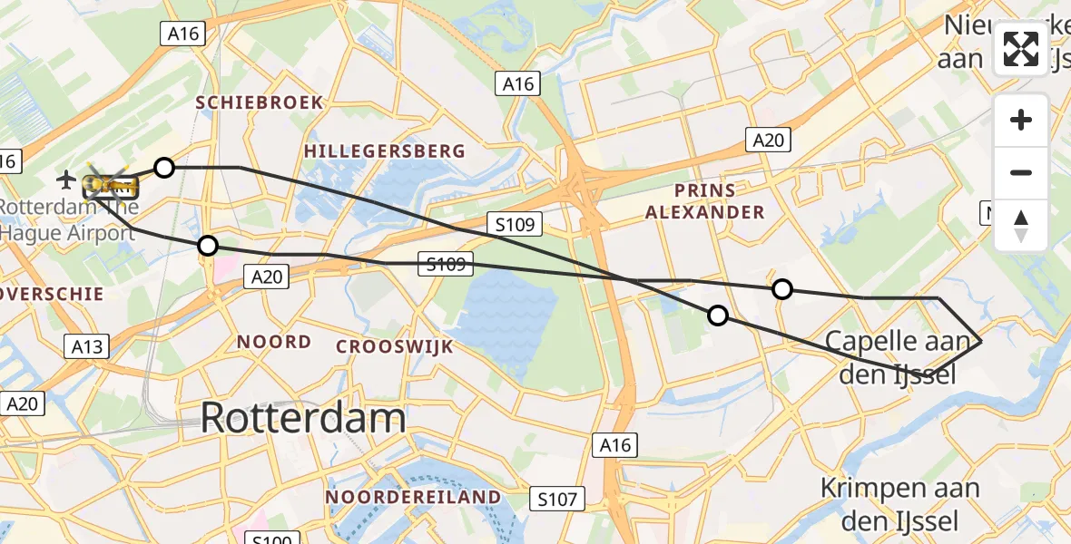 Vluchtroute Traumahelikopter Rotterdam The Hague Airport - Rotterdam The Hague Airport, 22 augustus 2023, 12:59