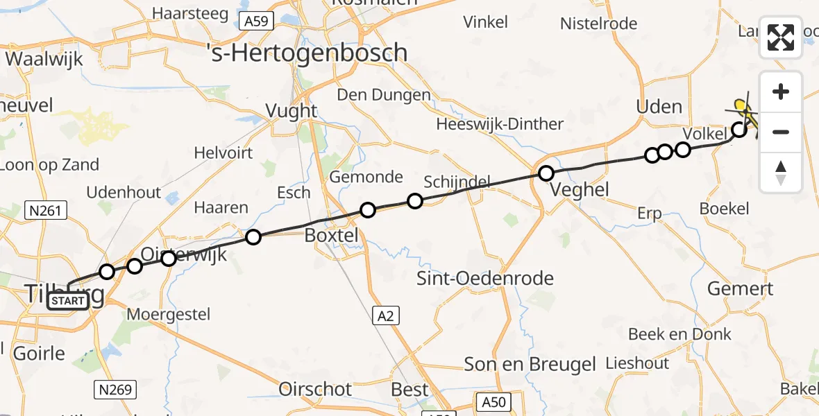 Routekaart van de vlucht: Lifeliner 3 naar Vliegbasis Volkel