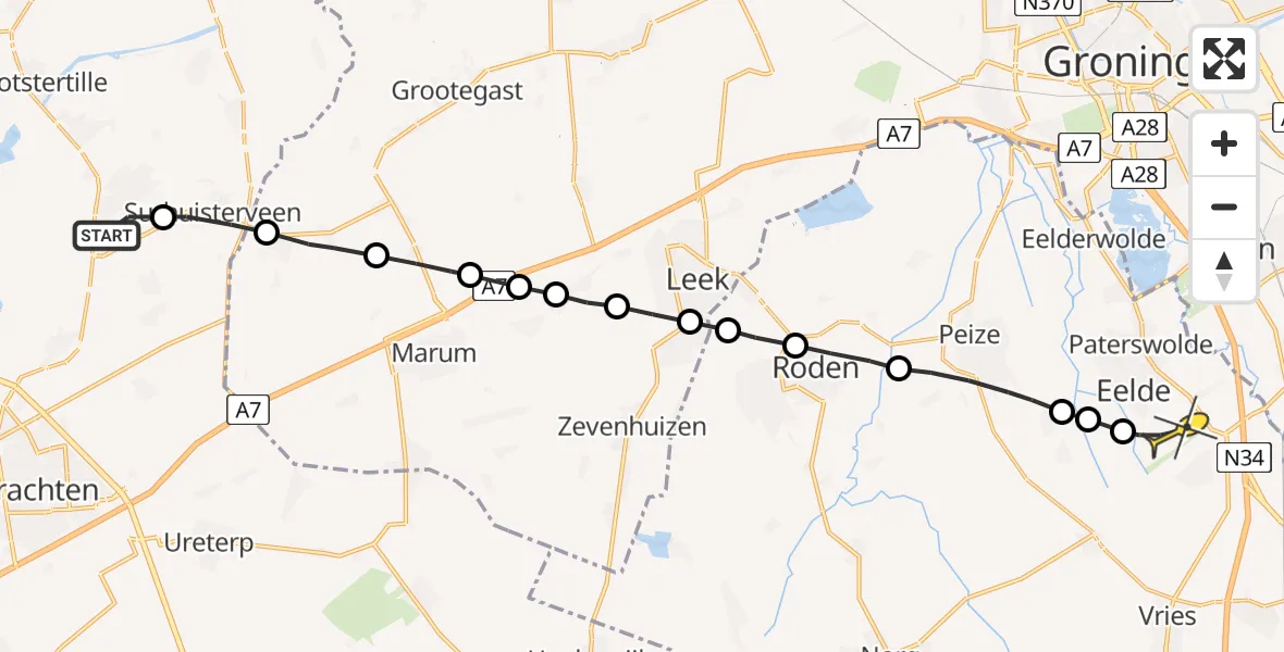 Routekaart van de vlucht: Lifeliner 4 naar Groningen Airport Eelde