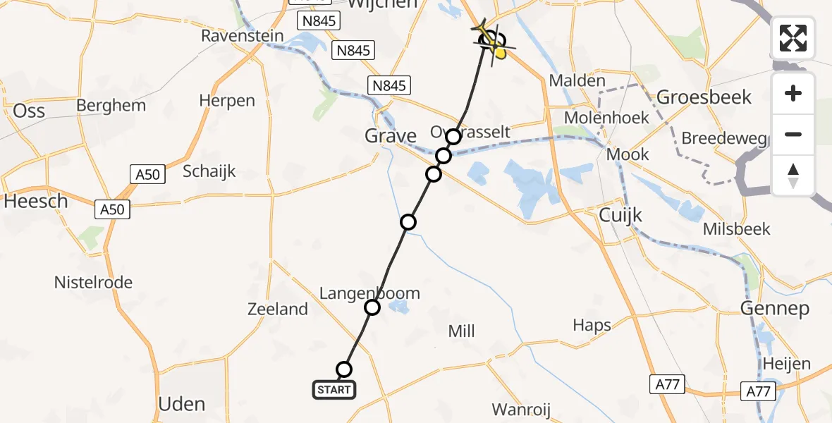 Routekaart van de vlucht: Lifeliner 3 naar Nijmegen