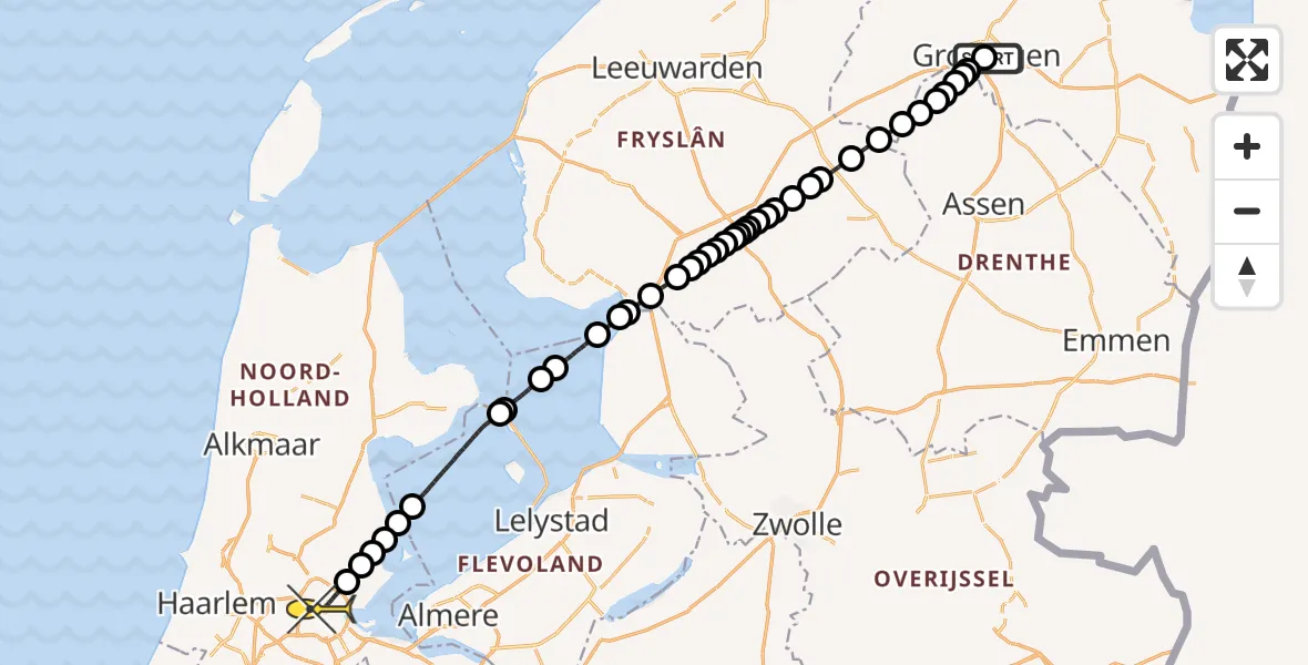 Routekaart van de vlucht: Lifeliner 1 naar Amsterdam