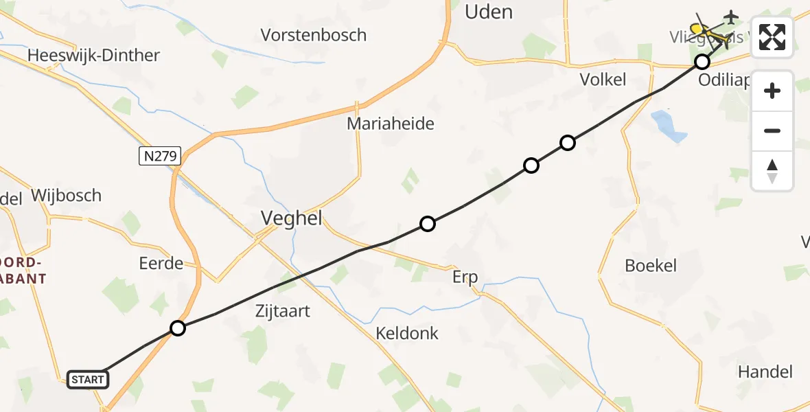 Routekaart van de vlucht: Lifeliner 3 naar Vliegbasis Volkel