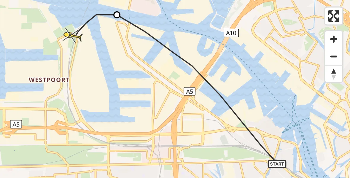 Routekaart van de vlucht: Lifeliner 1 naar Amsterdam Heliport