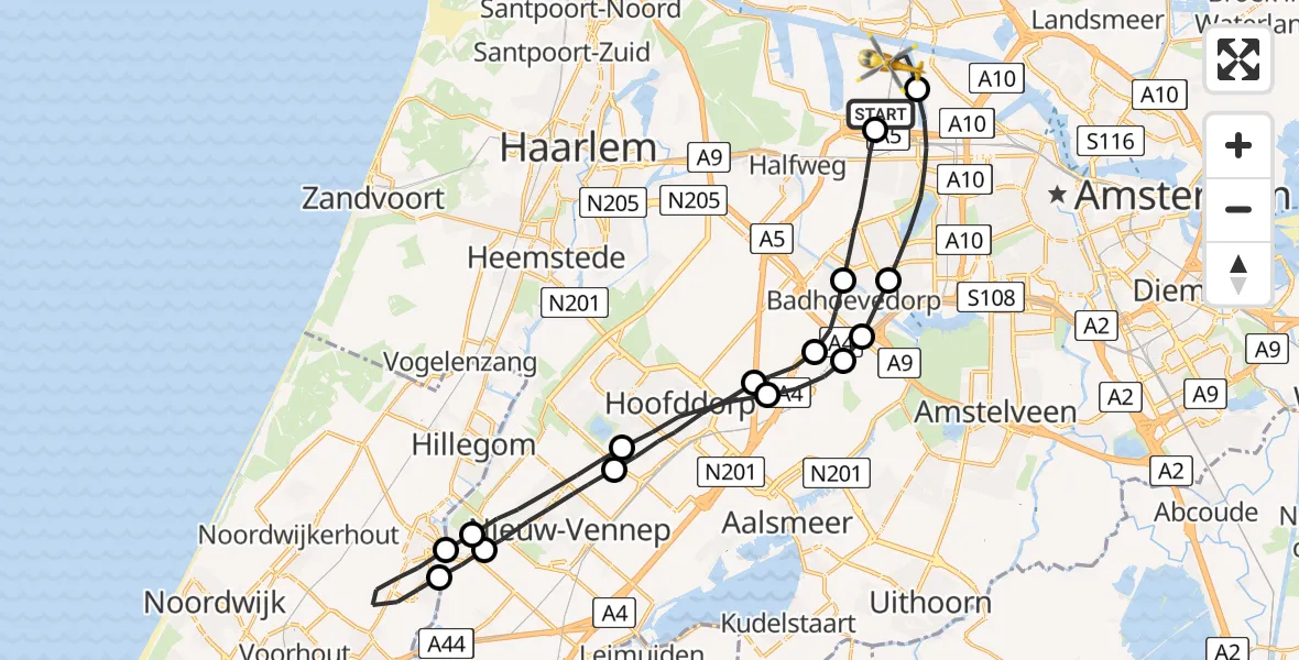 Vluchtroute Traumahelikopter Amsterdam Heliport - Amsterdam Heliport, 22 augustus 2023, 15:44