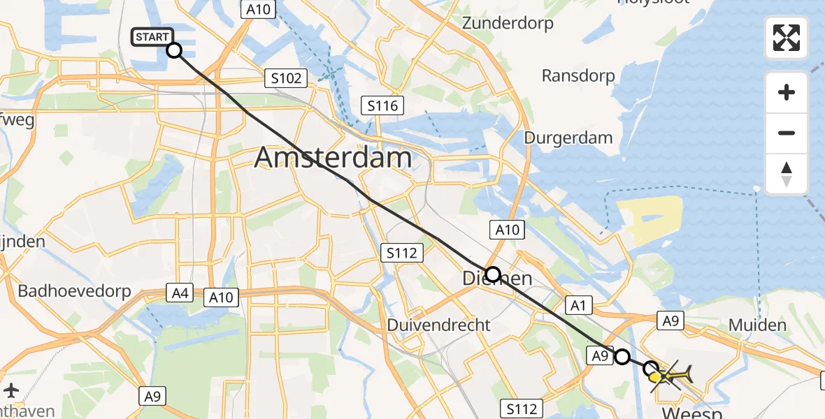 Routekaart van de vlucht: Lifeliner 1 naar Weesp