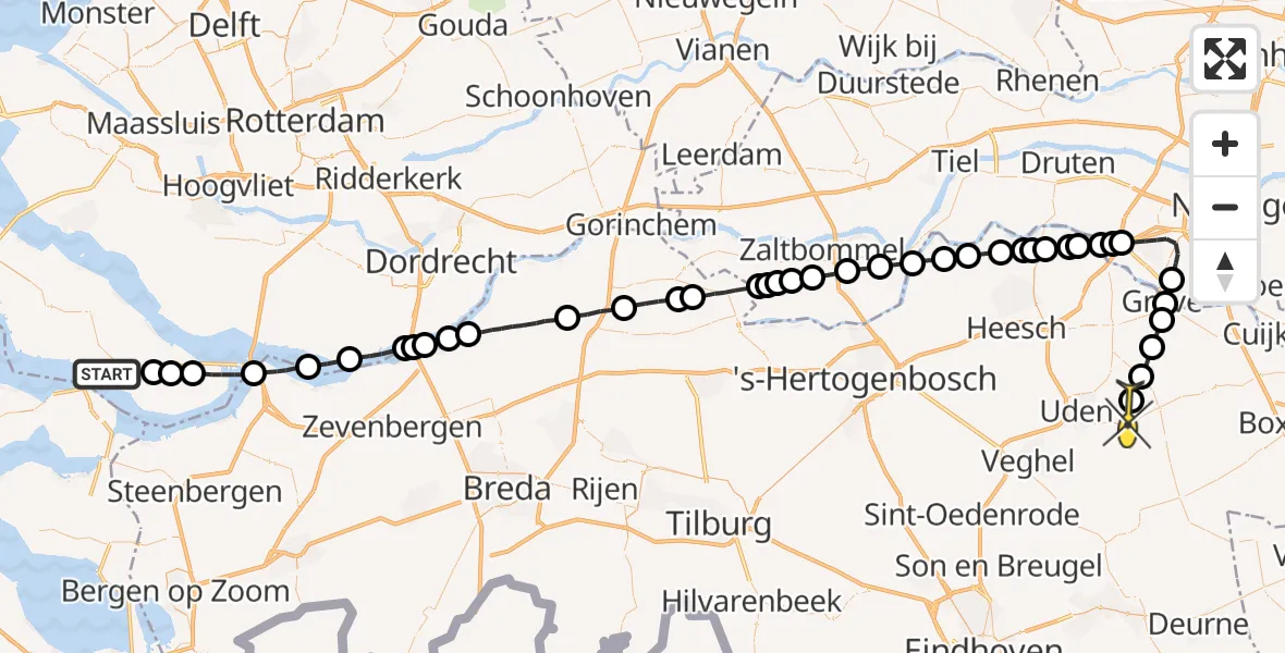 Routekaart van de vlucht: Lifeliner 3 naar Vliegbasis Volkel