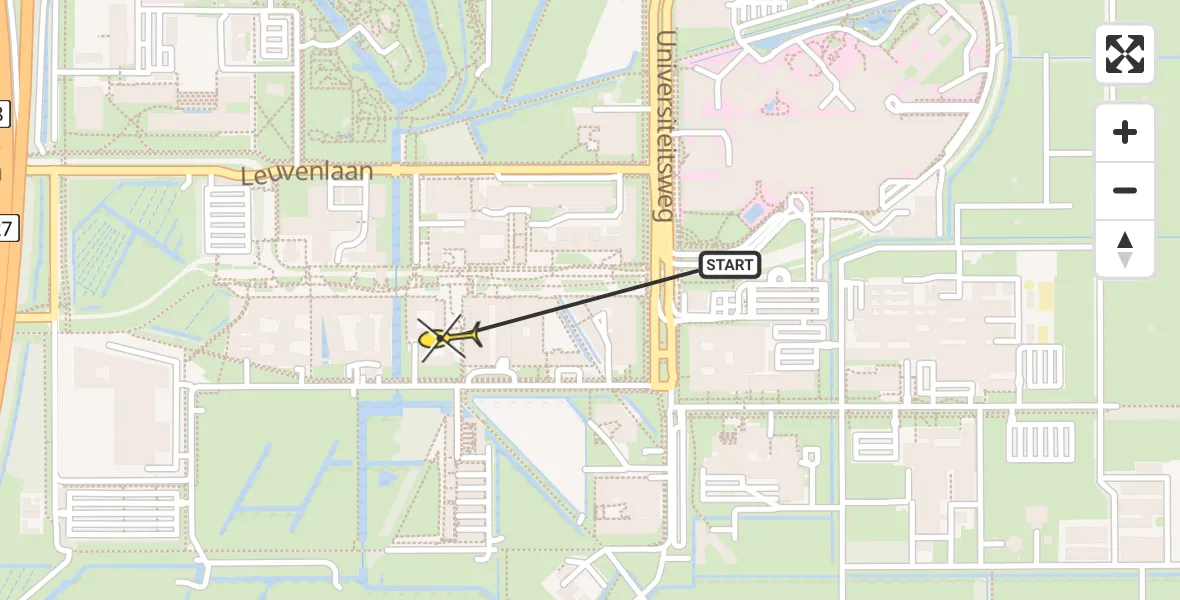 Vluchtroute Traumahelikopter van Universitair Medisch Centrum Utrecht naar Universitair Medisch Centrum Utrecht