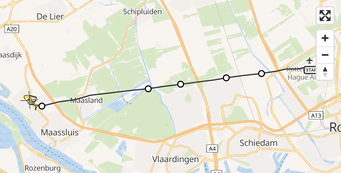 Routekaart van de vlucht: Lifeliner 2 naar Maassluis