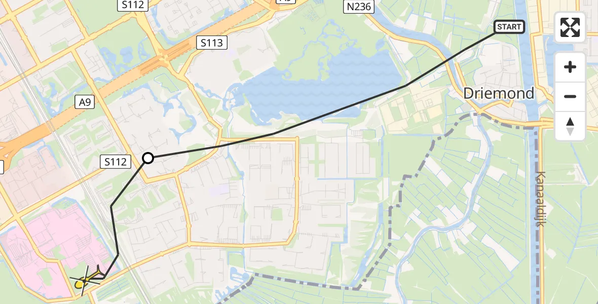 Routekaart van de vlucht: Lifeliner 1 naar Academisch Medisch Centrum (AMC)