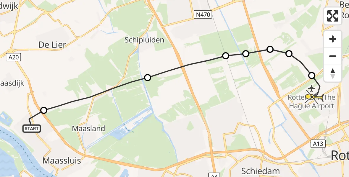 Routekaart van de vlucht: Lifeliner 2 naar Rotterdam The Hague Airport