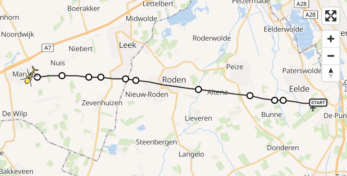 Routekaart van de vlucht: Lifeliner 4 naar Marum