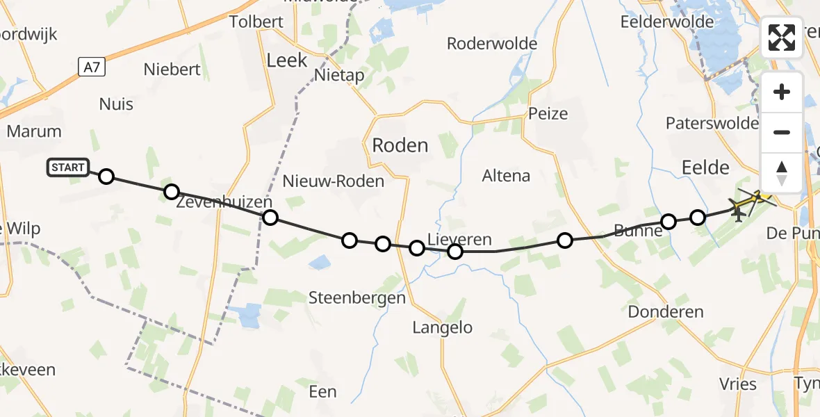 Routekaart van de vlucht: Lifeliner 4 naar Groningen Airport Eelde