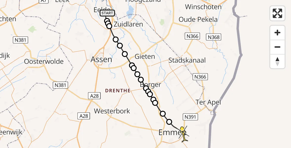 Routekaart van de vlucht: Lifeliner 4 naar Emmen