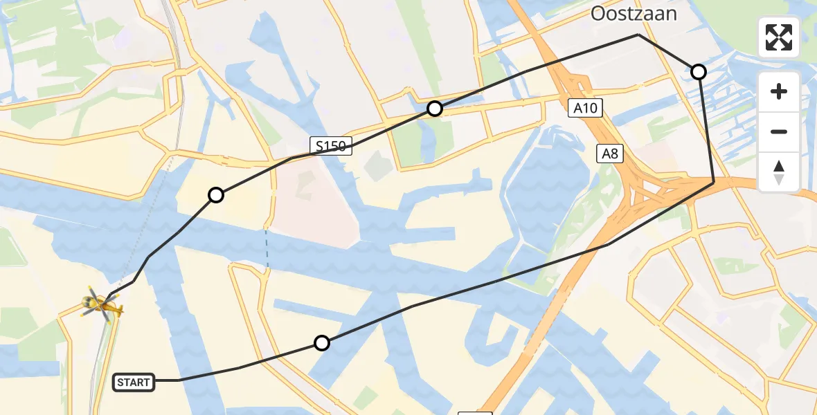 Vluchtroute Traumahelikopter Amsterdam Heliport - Amsterdam Heliport, 23 augustus 2023, 03:37