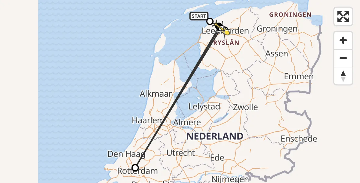Routekaart van de vlucht: Ambulanceheli naar Leeuwarden