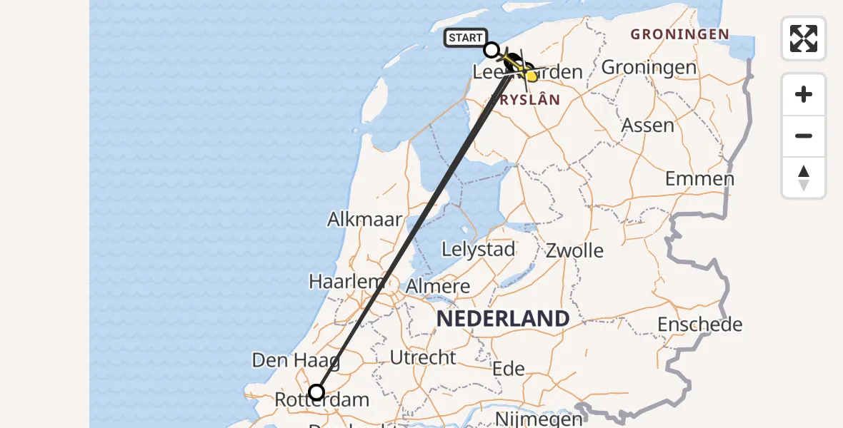 Routekaart van de vlucht: Ambulancehelikopter naar Leeuwarden