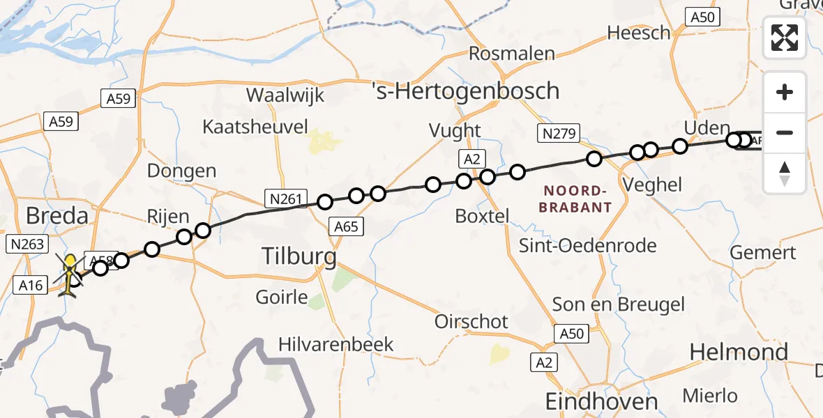 Routekaart van de vlucht: Lifeliner 3 naar Ulvenhout