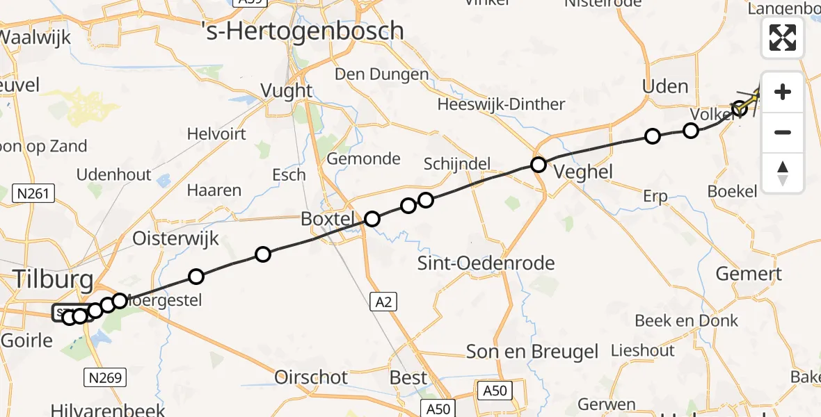 Routekaart van de vlucht: Lifeliner 3 naar Vliegbasis Volkel