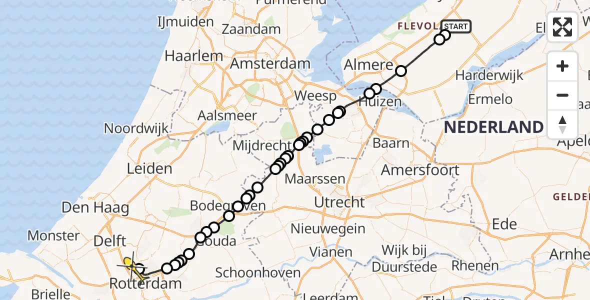 Routekaart van de vlucht: Traumaheli naar Rotterdam The Hague Airport