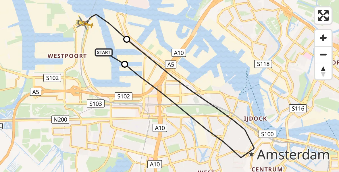 Vluchtroute Traumahelikopter Amsterdam Heliport - Amsterdam Heliport, 23 augustus 2023, 08:54