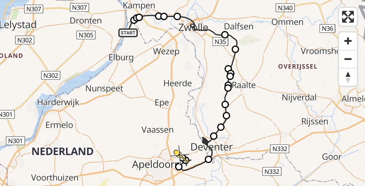Routekaart van de vlucht: Politieheli naar Vliegveld Teuge
