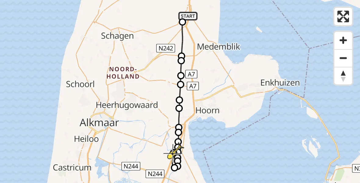 Routekaart van de vlucht: Lifeliner 1 naar Noordbeemster