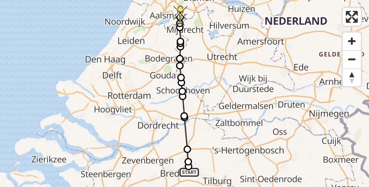 Routekaart van de vlucht: Politiehelikopter naar Amstelveen