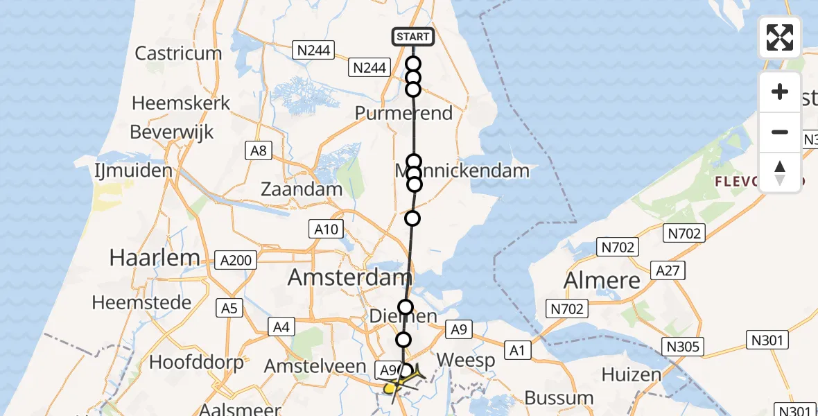 Routekaart van de vlucht: Lifeliner 1 naar Academisch Medisch Centrum (AMC)