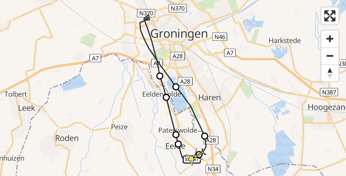 Routekaart van de vlucht: Lifeliner 4 naar Groningen Airport Eelde