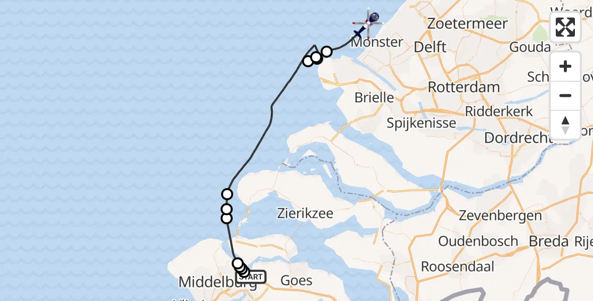 Vluchtroute Politiehelikopter Vliegveld Midden-Zeeland - , 23 augustus 2023, 11:34