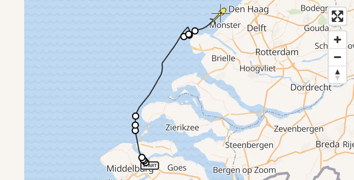 Routekaart van de vlucht: Politiehelikopter naar 