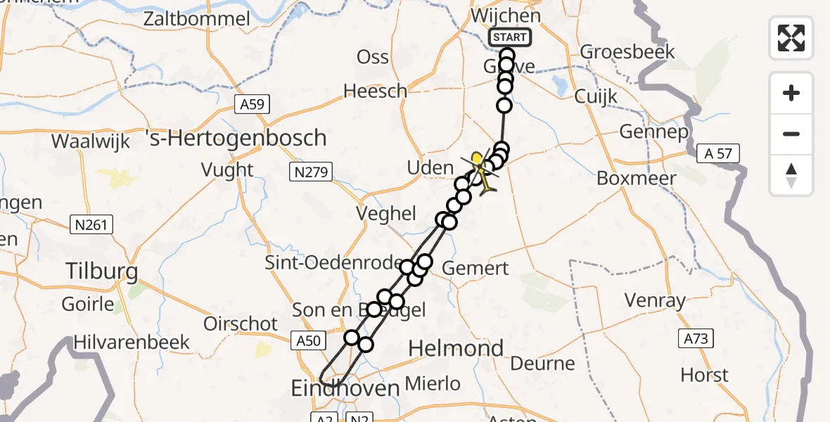 Routekaart van de vlucht: Lifeliner 3 naar Vliegbasis Volkel