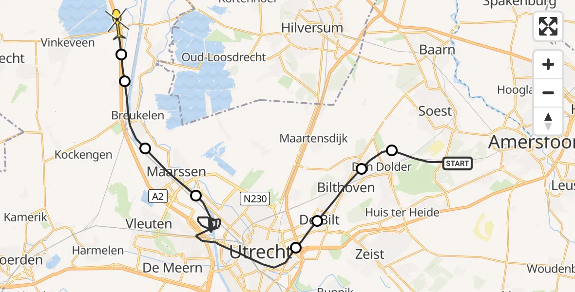 Routekaart van de vlucht: Politiehelikopter naar Loenersloot