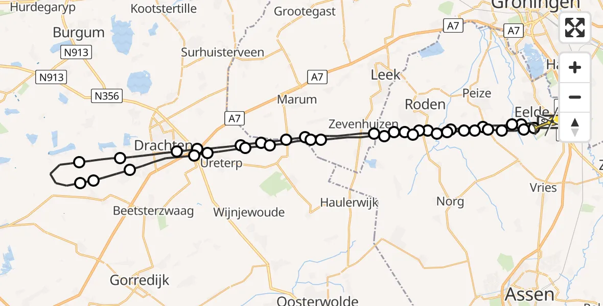 Routekaart van de vlucht: Lifeliner 4 naar Groningen Airport Eelde