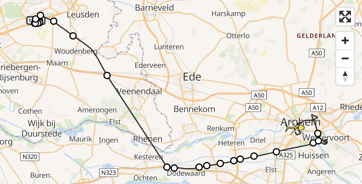 Routekaart van de vlucht: Politieheli naar Arnhem